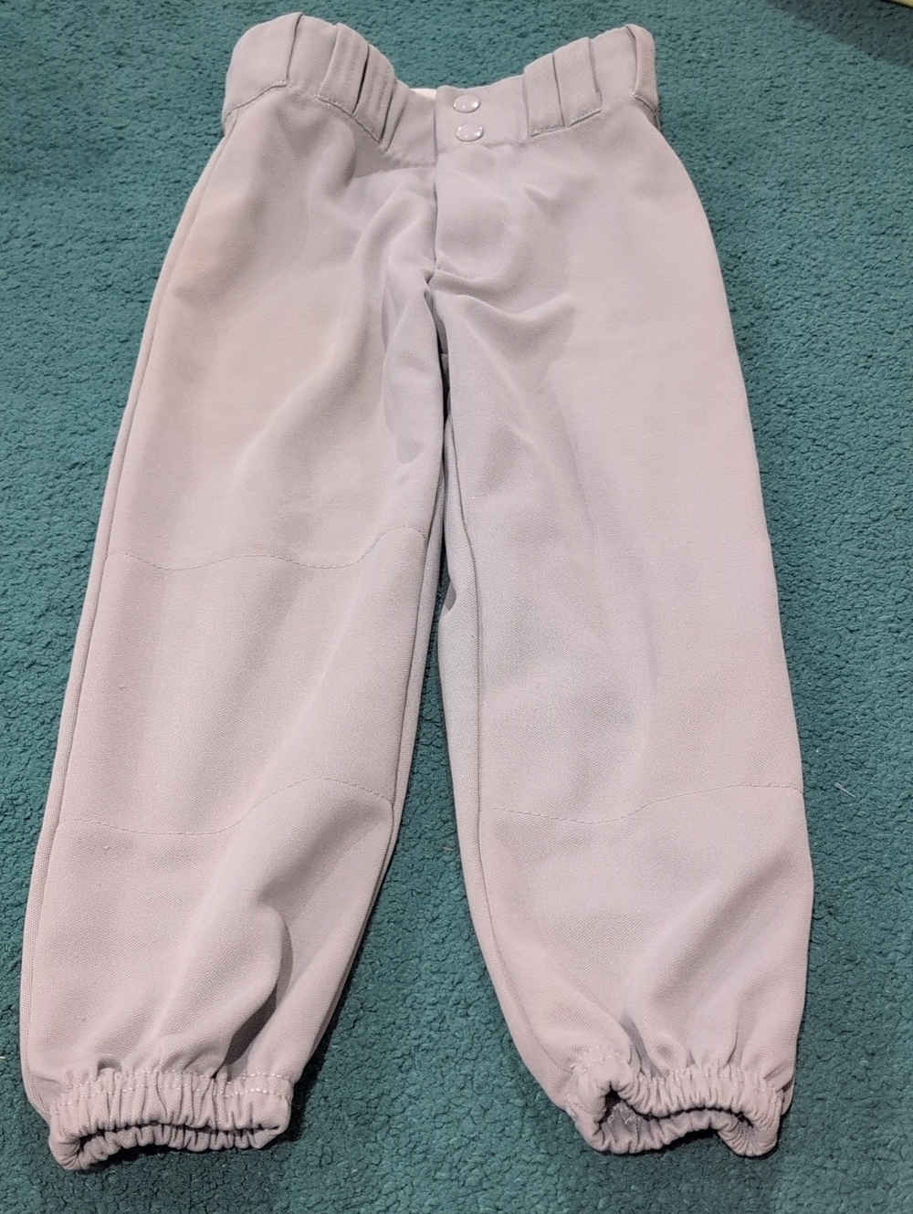 Kids Elastic Cuff Baseball Pants in Light Gray Youth Small